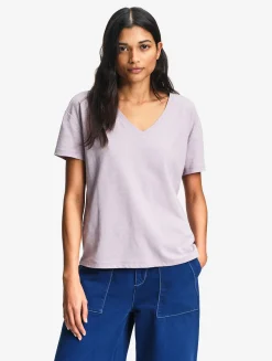 Tee-shirt à col en V en coton lin - Violet