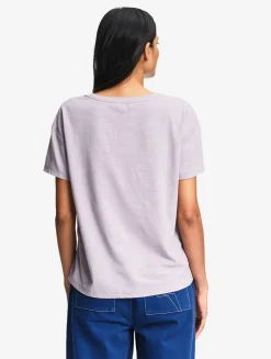Tee-shirt à col en V en coton lin - Violet