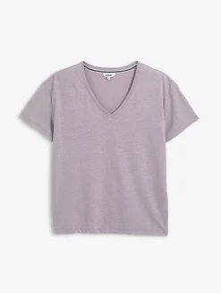 Tee-shirt à col en V en coton lin - Violet