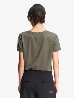 T-shirt col V en coton et lin - Kaki
