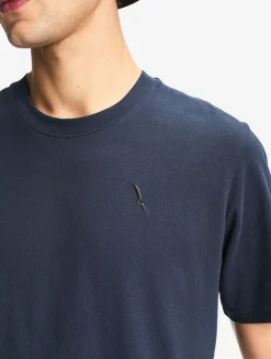 T-shirt 100% coton mi-épais avec broderie bird - coupe regular - Bleu