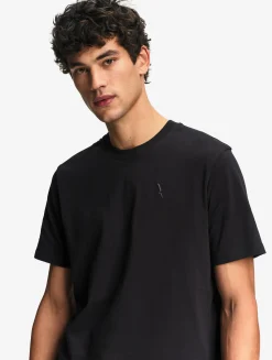 T-shirt 100% coton mi-épais avec broderie bird - coupe regular - Noir