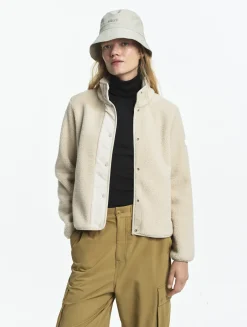 Veste sherpa boutonnée details nylons - Beige