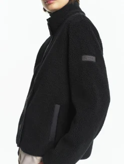Veste sherpa boutonnée details nylons - Noir