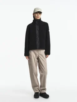 Veste sherpa boutonnée details nylons - Noir