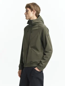 Veste zippée softshell à capuche coupe-vent - Kaki